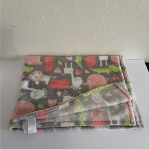 Baby Starters Gray Elephant Hippo Animals Fleece Blanket Pink Green White 30x40"